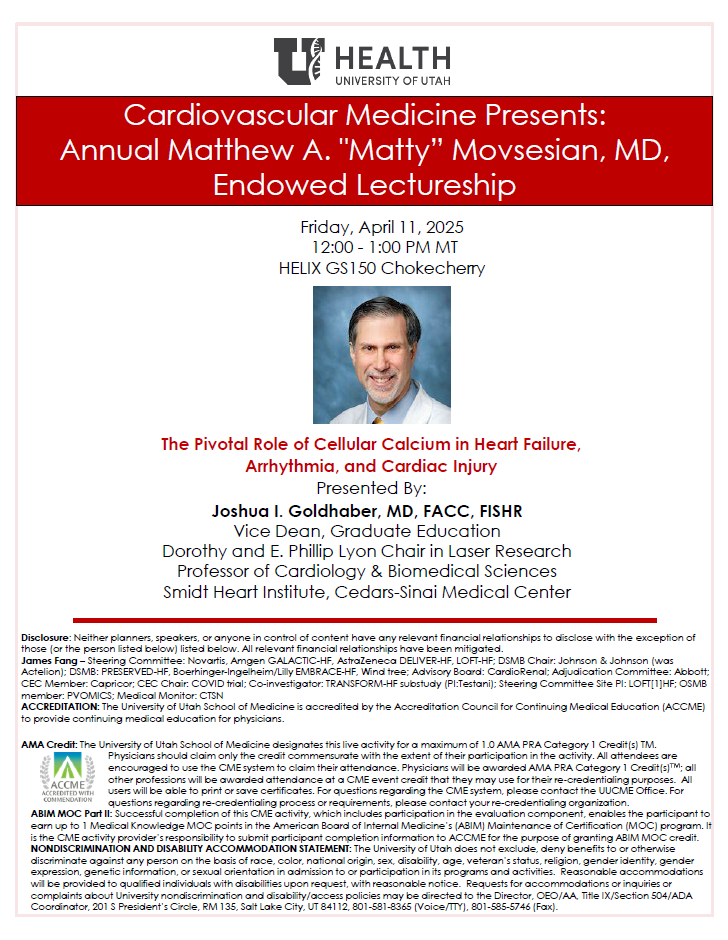 Mark Movsesian (@markmovsesian) on Twitter photo Delighted to attend (online) the annual Matthew A. "Matty" Movsesian Endowed Lecture at the University of Utah School of Medicine. Thanks to Matty's former colleagues <a href="/UofUHealth/">University of Utah Health</a> & <a href="/NEH_CVRTI/">UofU Nora Eccles Harrison CVRTI</a> and to the 2025 Movsesian Lecturer, <a href="/jgoldhaber/">Joshua Goldhaber, MD</a> of Cedars-Sinai Medical Center. Delighted to attend (online) the annual Matthew A. "Matty" Movsesian Endowed Lecture at the University of Utah School of Medicine. Thanks to Matty's former colleagues <a href="/UofUHealth/">University of Utah Health</a> & <a href="/NEH_CVRTI/">UofU Nora Eccles Harrison CVRTI</a> and to the 2025 Movsesian Lecturer, <a href="/jgoldhaber/">Joshua Goldhaber, MD</a> of Cedars-Sinai Medical Center.