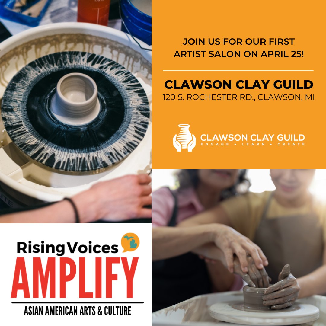 Join us for our first Artist Salon event featuring local ceramists as part of our Rising Voices Amplify Series at the Clawson Clay Guild (120 S. Rochester Rd., Clawson, MI) on April 25 from 6-8:30 p.m.

RSVP online: bit.ly/RVArtistSalon1