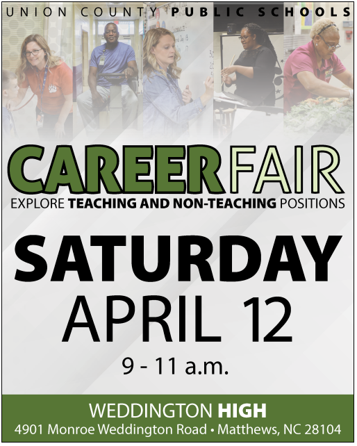 Come on out and find the perfect job for you!  We look forward to meeting you!! <a href="/AGHoulihan/">Andrew G. Houlihan</a> <a href="/UCPSNC/">Union County Public Schools</a>