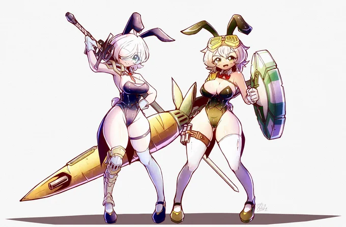 Hana &amp; Hazel ~Bunny Edition~  Took some time to decide on Hazel's gunlance design in this theme lol 
