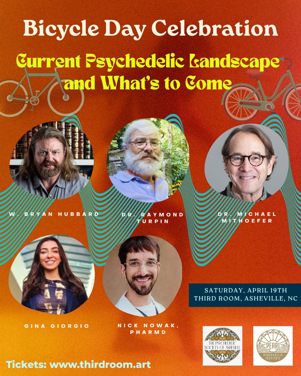 ssdpofficial's tweet image. Join us for a Bicycle Day Celebration &amp;amp; Symposium on 4/19 in Asheville, NC. #SSDP’s Director of Strategy &amp;amp; Development, @GinaMGiorgio, will be a featured speaker on an incredible panel to discuss the current psychedelic landscape. Get tickets here: buff.ly/I1TXj75