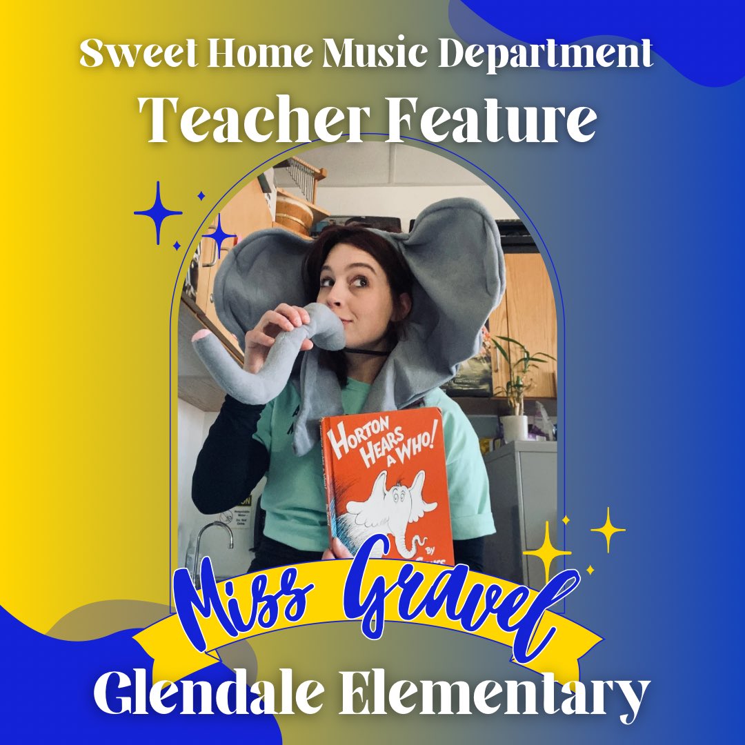 SweetHomeMusic7's tweet photo. Teacher Features are back!!! Let’s get to know Miss Gravel, Glendale Elementary Classroom/Choral Music teacher extraordinaire! Thank you for sharing your love of music! #musicislife @SweetHomeCSD @GlendaleSH https://t.co/JQZ992LXG1
