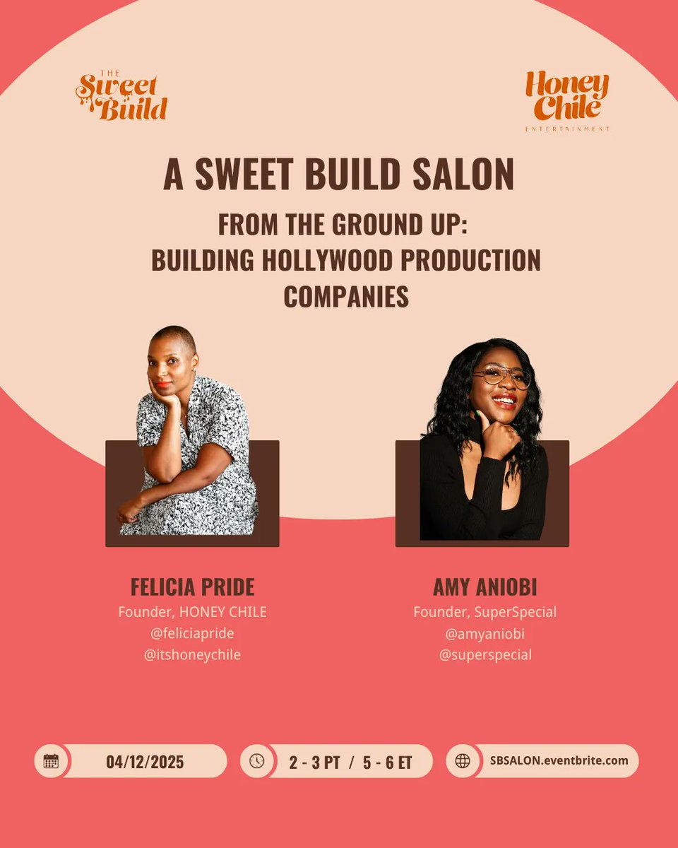 Felicia Pride (@feliciapride) on Twitter photo Been getting A LOT of Qs wondering how I’m building HONEY CHILE, while working in the writer’s room and selling other TV and Film projects. Here's your opportunity to join a conversation with my fellow builder, <a href="/amyaniobi/">Amy Aniobi</a>.
ONE DAY LEFT to register: SBSALON.eventbrite.com Been getting A LOT of Qs wondering how I’m building HONEY CHILE, while working in the writer’s room and selling other TV and Film projects. Here's your opportunity to join a conversation with my fellow builder, <a href="/amyaniobi/">Amy Aniobi</a>.
ONE DAY LEFT to register: SBSALON.eventbrite.com