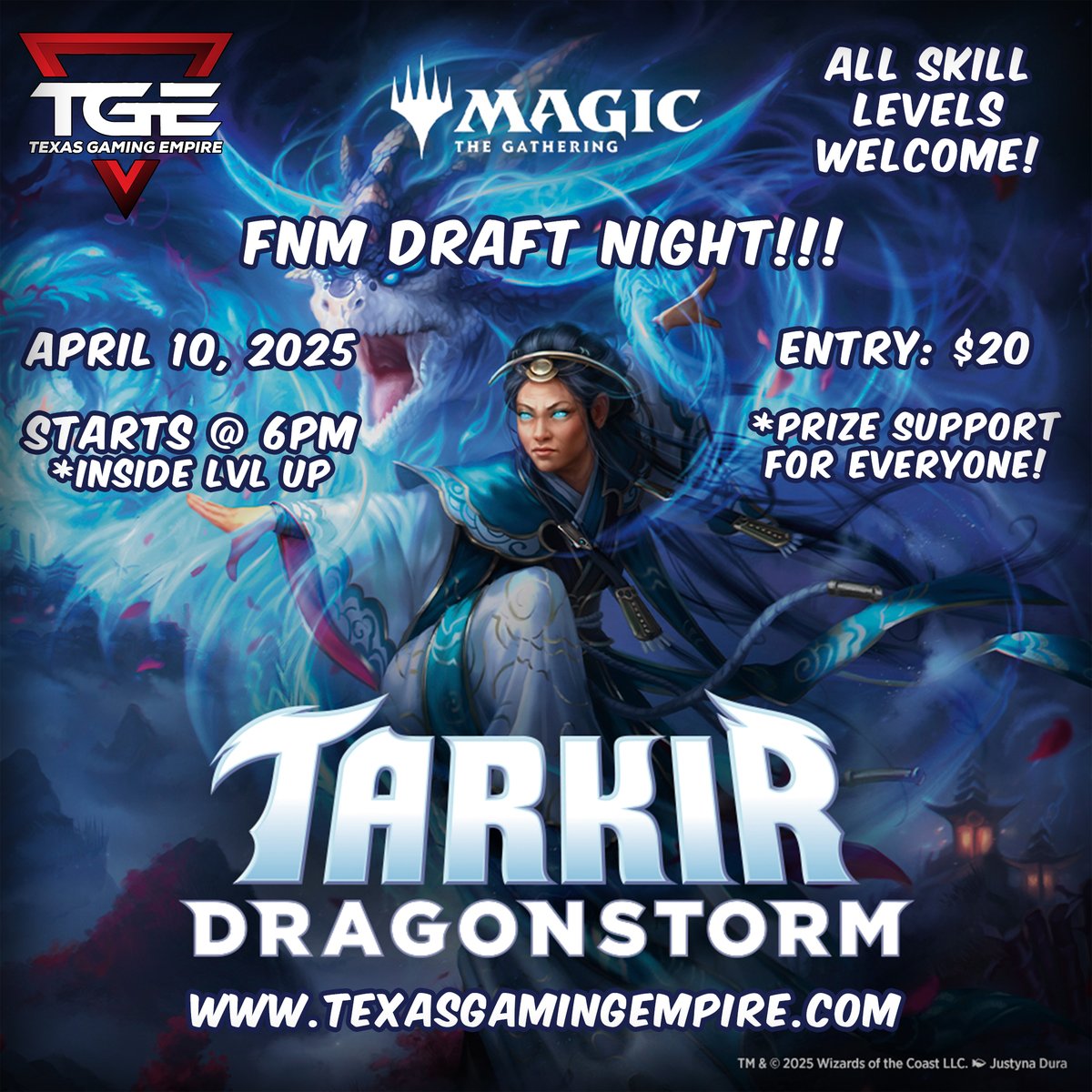 Hey San Antonio! It's another week for some more MTG at TGE in rolling oaks mall! We are a new card shop wanting to make another fantastic environment for new and veteran players alike!
MTG w/ TGE @ Rolling Oaks Mall!
FNM Draft Night @ 6pm
Entry: $20
*Prize Support for