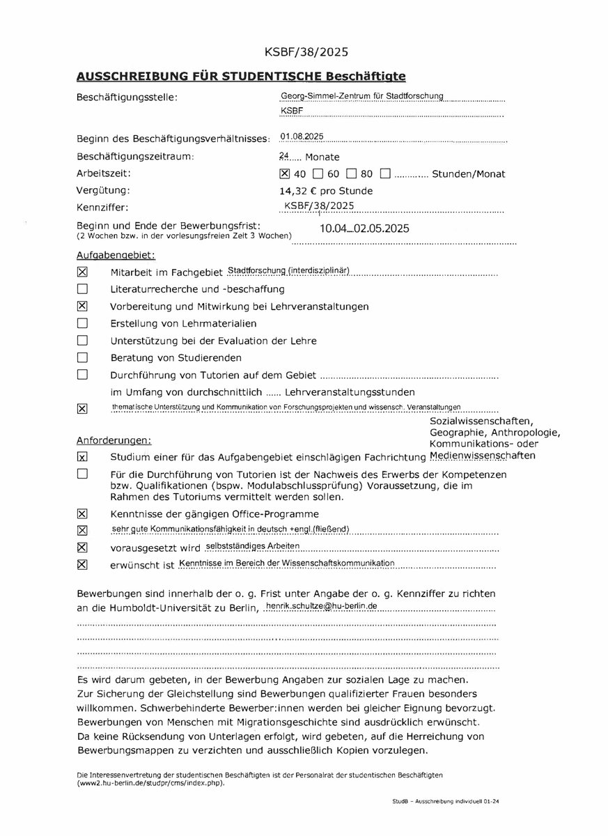 Ausschreibung für eine spannende SHK-Stelle am Georg-Simmel-Zentrum für Stadtforschung!

Bewerbungsfrist endet am 2. Mai 2025.