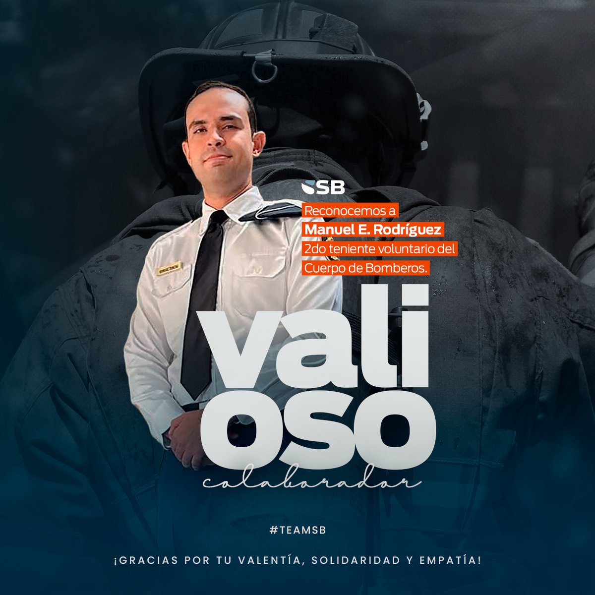SuperdeBancosRD's tweet photo. Reconocemos la labor de nuestro colaborador Manuel Eugenio Rodríguez Troncoso, del Departamento de Regulación, quien participó como 2do teniente voluntario del Cuerpo de Bomberos del Distrito Nacional, en las labores de rescate, tras la tragedia ocurrida.

¡Gracias por tu valentía y solidaridad! Eres un orgullo para todo el #TeamSB 🇩🇴💪🏽