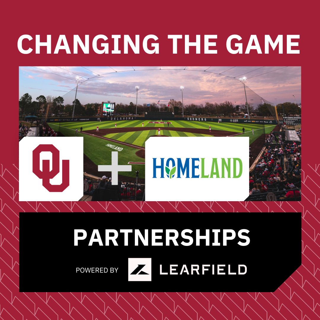 Learfield's tweet photo. Learfield's Sooner Sports Properties and @UofOklahoma introduce an on-field logo sponsorship with @HomelandStores at L. Dale Mitchell Baseball Park.

The logo debuts today as the No. 19 Sooners open a three-game series vs. No. 17 Vanderbilt.

🔗https://t.co/XLmW5vgSyy https://t.co/JZZwzCt9Nm