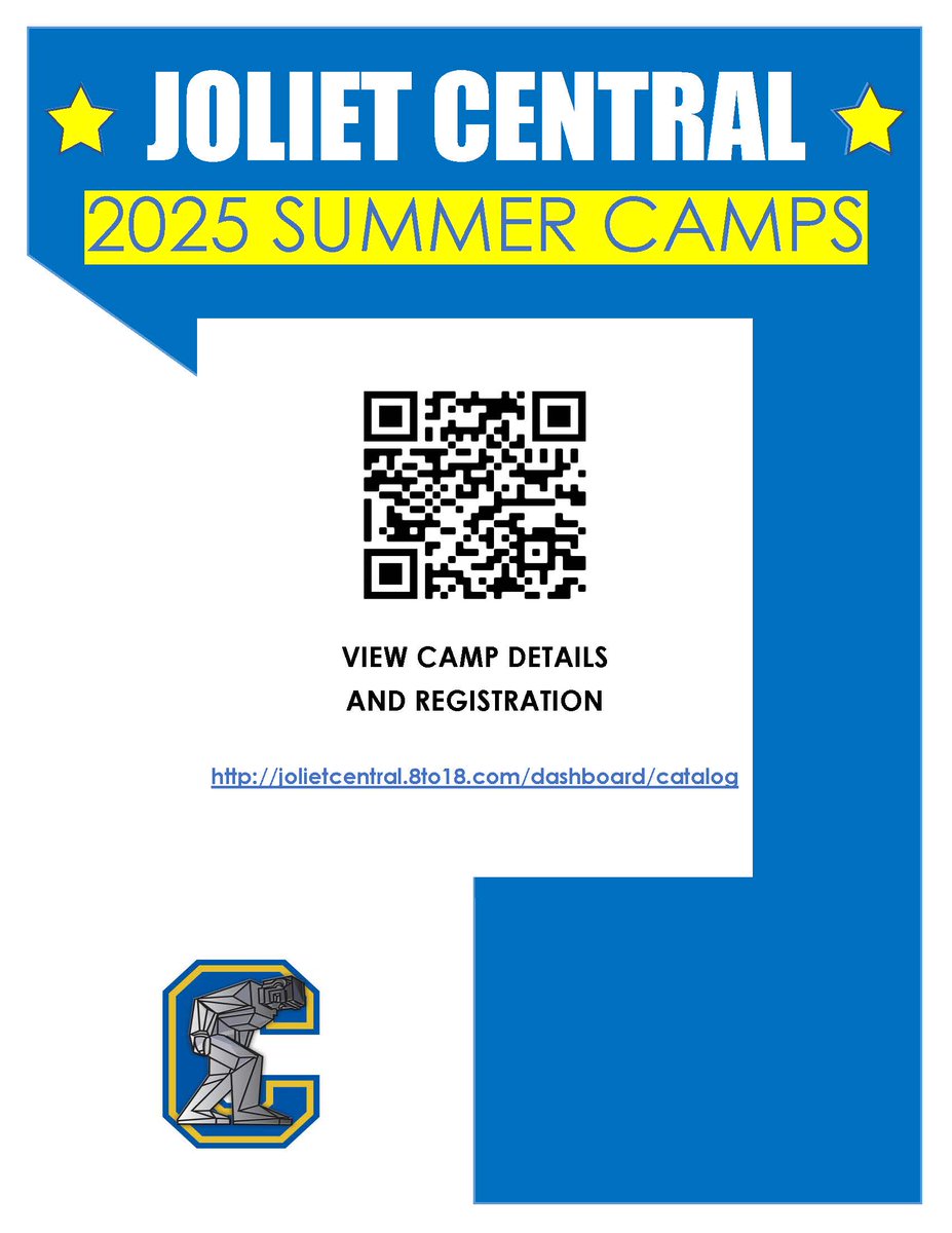 JolietCentralAD's tweet photo. Joliet Central Summer Camp Registration is now Open! Please use the QR Code below or click here to register: https://t.co/xBAm6KGVxW https://t.co/p3Fb4aeGmy