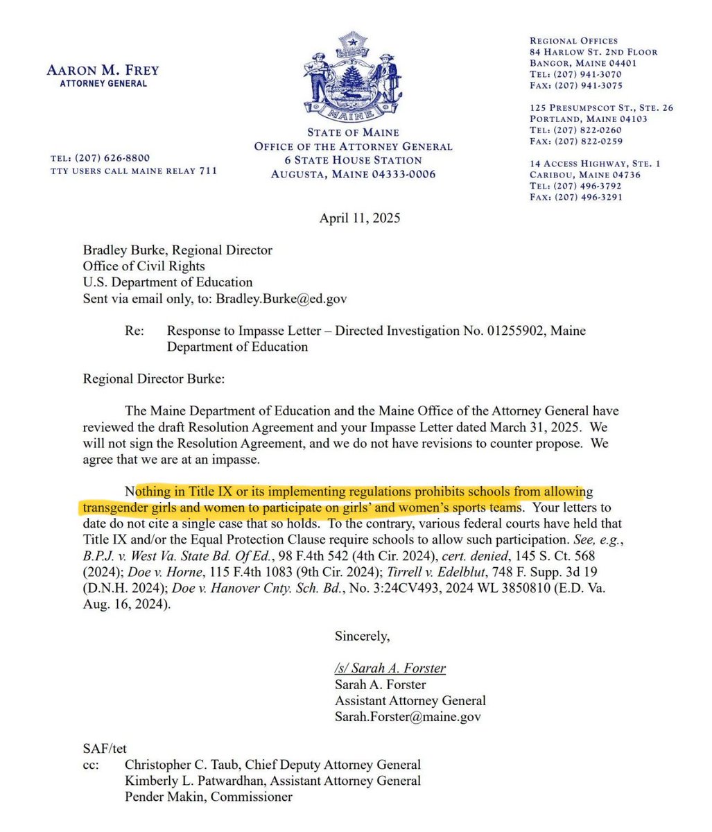 Maine’s Attorney General says "nothing in Title IX" prohibits boys and men from joining women’s sports teams.

That’s ironic—because preventing exactly that was the whole point of Title IX in the first place.
