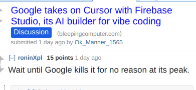 monnef's tweet image. *chuckles nervously* Google and their massive graveyard of abandoned projects say hi
#FirebaseStudio