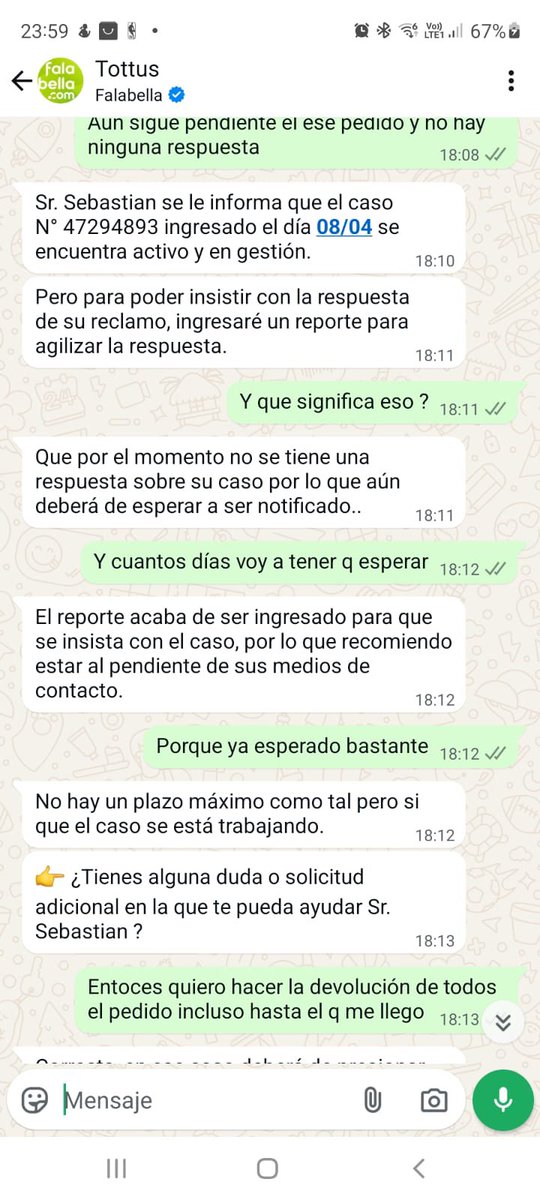 CDanari's tweet photo. @FalabellaAyuda Estimados, hace una semana esperando un despacho y aún no obtengo respuesta. Favor su ayuda , para variar tenemos problemas con sus despachos. https://t.co/0zx83IPoCR