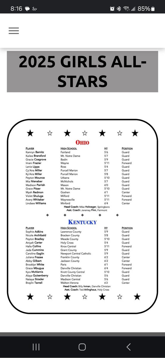 Good Luck to Peyton Mounce as she is playing in the Kentucky/Ohio All-Star game this weekend!