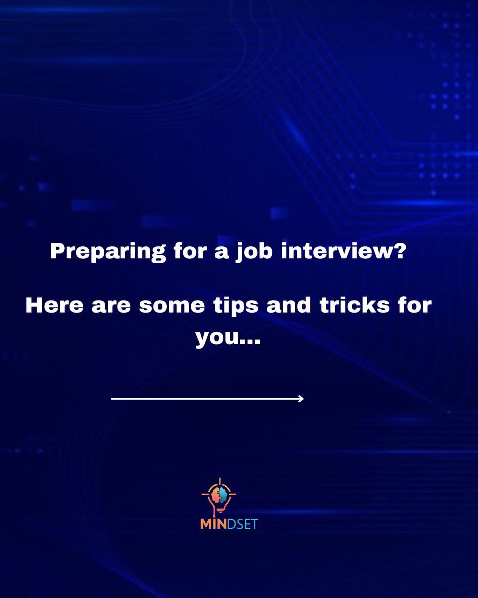 Mindset_up_'s tweet photo. Hello Mindset Community 💡

How to succeed in your job interview?

- Search for the company and the position
- Prepare your answers to common questions
- Practice your presentation
- Be prepared to ask questions

#Mindset #MindsetCommunity #Comm237 https://t.co/C9R2NLpRFU