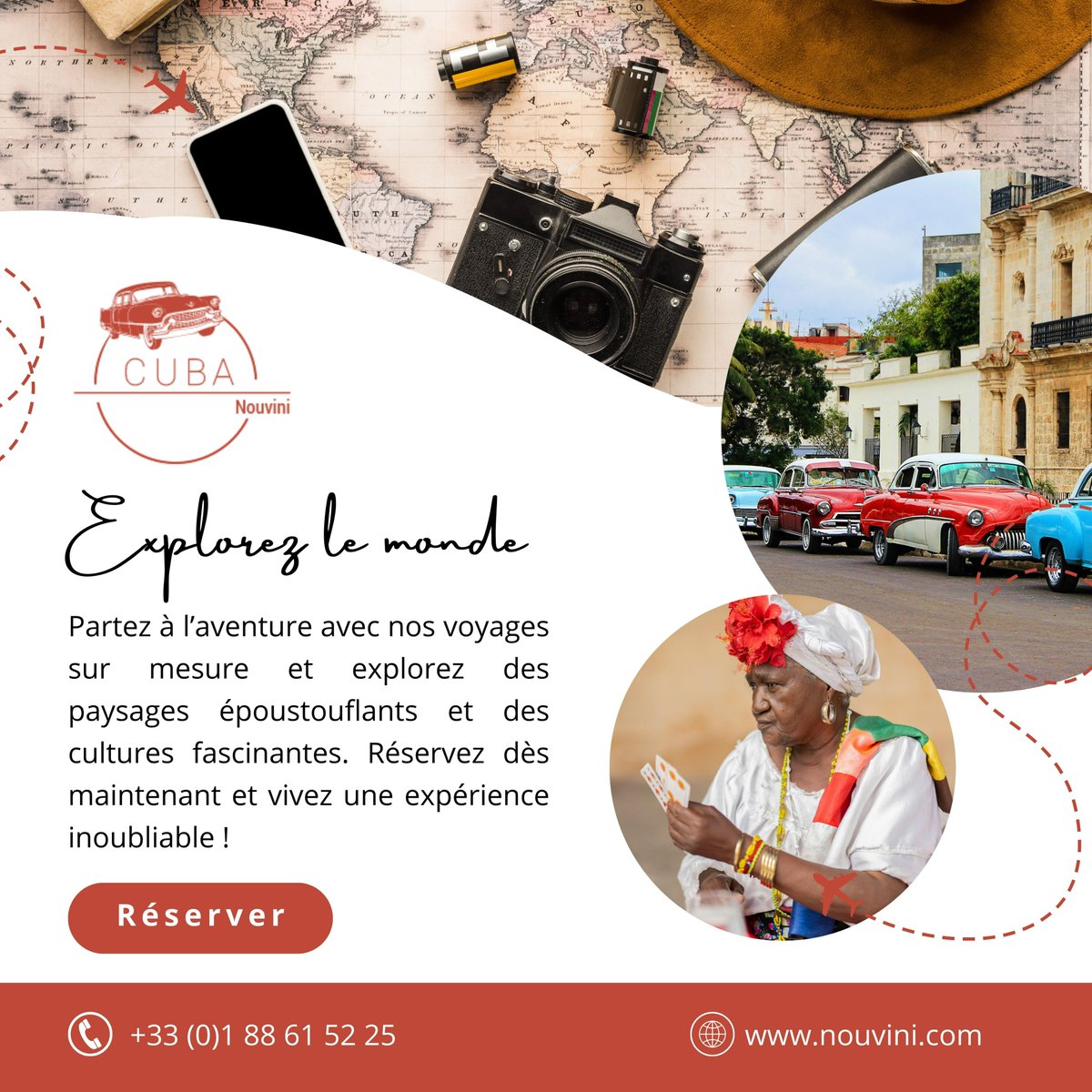 Cuba, un mélange unique de musique, de danse et de culture vibrante. 
Nos experts locaux vous guideront à travers les rues colorées de La Havane et les plages secrètes de l’île.
📷 Laissez-vous emporter par le rythme cubain.
cuba.nouvini.com/nos-voyages/
#CubaAutrement #VoyageSurMesure