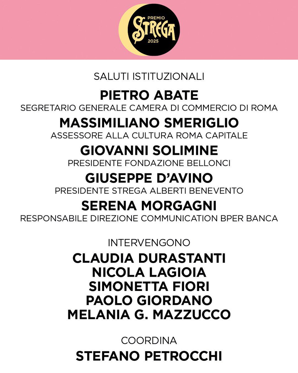 PremioStrega's tweet photo. 📚 Martedì 15 aprile, alle ore 11, saranno annunciati i libri candidati alla LXXIX edizione del #PremioStrega, al #PremioStregaEuropeo e al #PremioStregaSaggistica.

🔴 Sarà possibile seguire la conferenza stampa in diretta streaming sul nostro sito https://t.co/WTQIn99t1k. https://t.co/CkT36zunkr