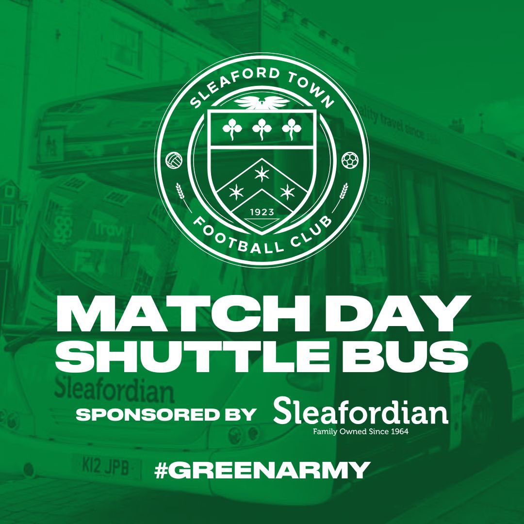 🚌 Don’t forget the matchday shuttle bus is running tomorrow – thanks to sponsors <a href="/Sleafordian/">Sleafordian Coaches</a> 💚

Pick-ups:
2:15 &amp; 2:40 – Yorkshire Trading
2:20 &amp; 2:45 – Market Place

Return: 10 mins after full-time

Plus, all passengers get 1x free entry into the 50/50 draw! 👊

#GreenArmy