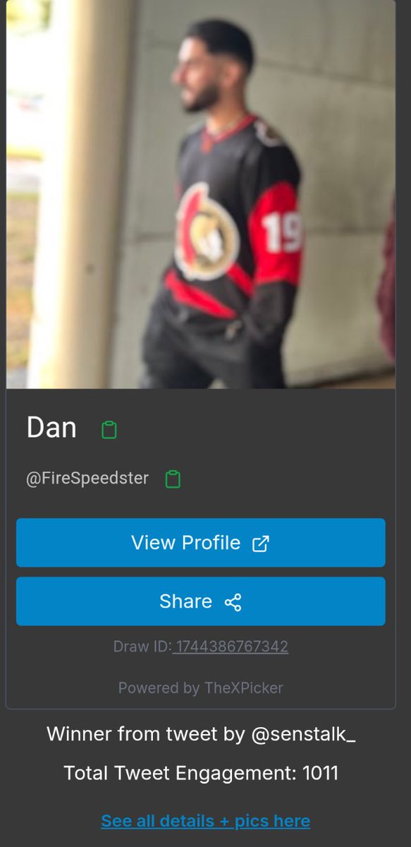 Congratulations to <a href="/FireSpeedster/">Dan</a>!You’re heading to the #Sens game! Please check your DM for details on how to claim your 🎟️. 

To celebrate our partnership with <a href="/keefssmokedmeat/">Keef's Smokedmeats</a>, place an order on keefssmokedmeats.com and put in the code ‘GOSENSGO’ to receive 10% off your