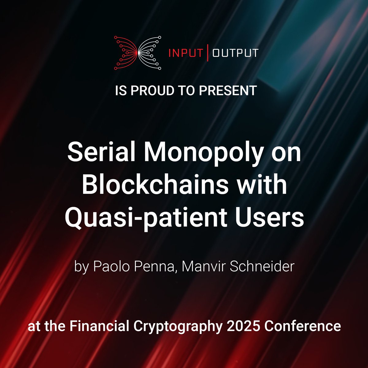 Input Output (@inputoutputhk) on Twitter photo 🙌 Congratulations to Pablo Penna and Manvir Schneider from the <a href="/Cardano_CF/">Cardano Foundation</a>, who will present their paper Serial Monopoly on Blockchains with Quasi-patient Users at the <a href="/IFCA_Conference/">Financial Cryptography</a> in Japan on April 15 during Session 4: Modeling Bitcoin and Incentives at 09:00 JST. 🙌 Congratulations to Pablo Penna and Manvir Schneider from the <a href="/Cardano_CF/">Cardano Foundation</a>, who will present their paper Serial Monopoly on Blockchains with Quasi-patient Users at the <a href="/IFCA_Conference/">Financial Cryptography</a> in Japan on April 15 during Session 4: Modeling Bitcoin and Incentives at 09:00 JST.