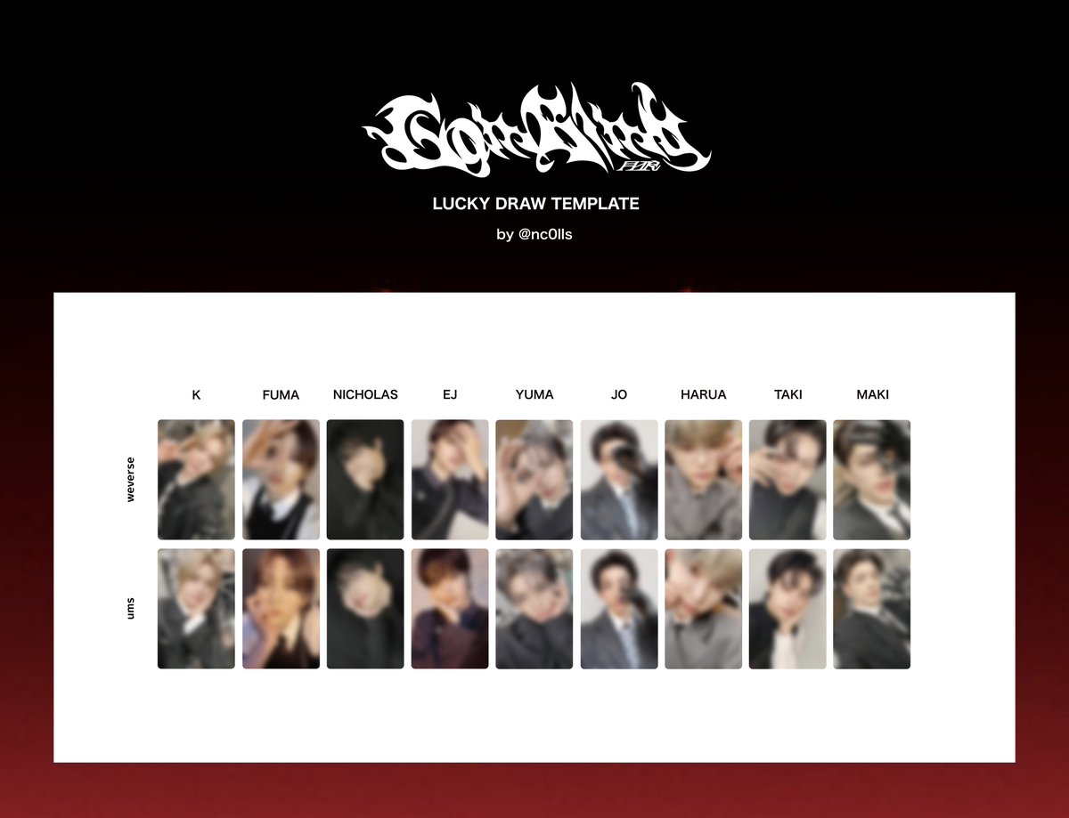 &TEAM Go in Blind (月狼) luckydraw photocard template andTEAM K