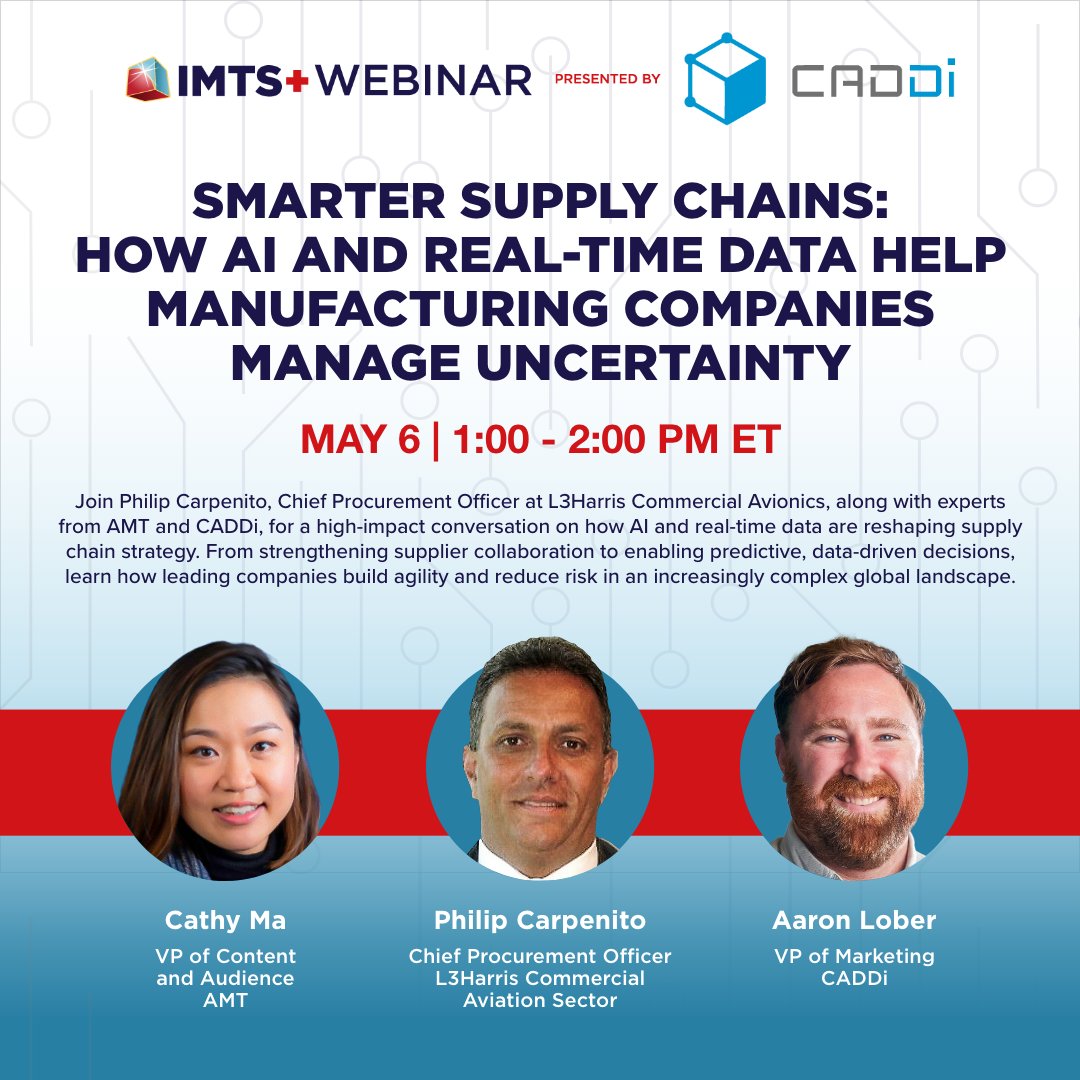 Register for the upcoming webinar with CADDi on 5/6 to find out how AI and real-time data can help your business. Led by <a href="/amtonline/">AMT</a>, CADDi and <a href="/L3HarrisTech/">L3Harris</a>, you will get invaluable industry insights from experts!

Register here to reserve your spot:
bit.ly/4igbZ7V