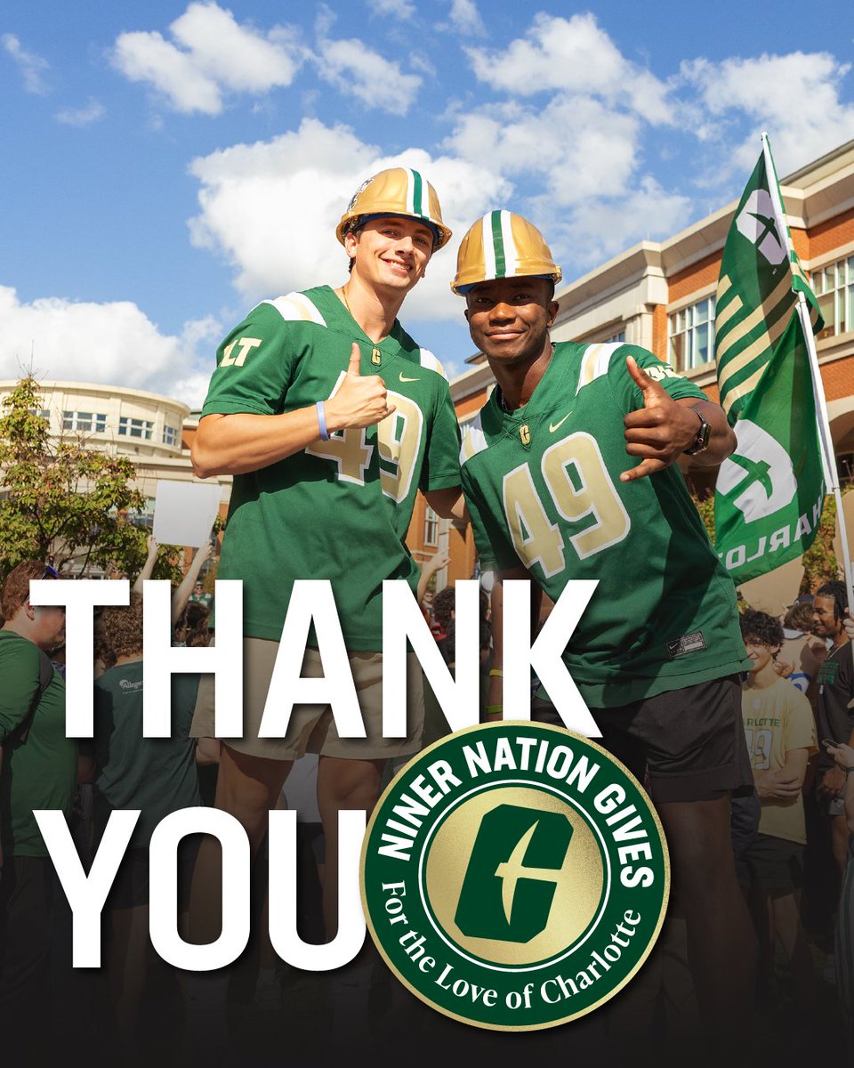 We did it! In just 49 hours, our Niner Engineers showed up in a big way, stepped up to the challenge and unlocked ALL the bonus bucks . For the love of Charlotte, we’re shaping what’s next. Thank you Niner Nation! ⛏️ 

#NinerNationGives #FTLOC