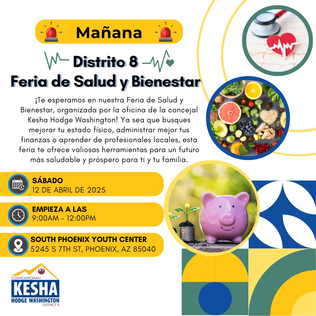 TOMORROW IS THE DAY! Don’t miss our Health &amp; Wealth Fair on Saturday, April 12! Get free health screenings, wellness tips, &amp; financial resources to help you and your family thrive!

📍 South Phoenix Youth Center
⏰ 9 AM – 12 PM
✅ Register now: bit.ly/4iNtIVa