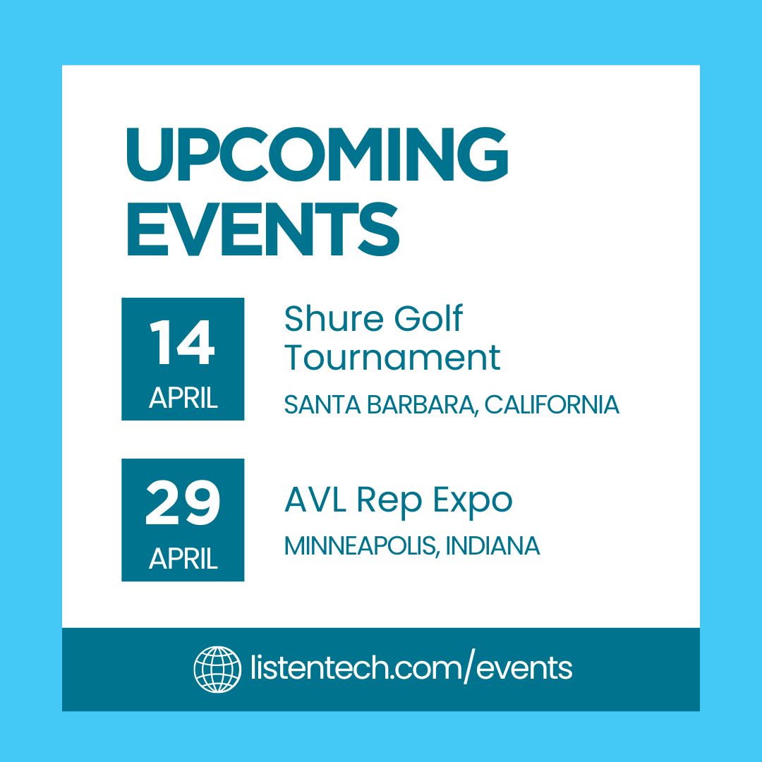 We are excited to share our participation in the following upcoming events. We invite you to stop by and connect with us— we look forward to seeing you there! Check out our events page to learn more!

#AVEvents #AVTweeps #AssistiveTechnology #AssistiveListening #ProAV
