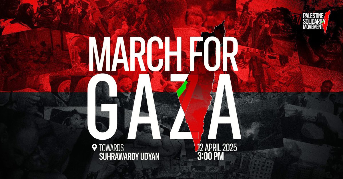 Hafizabrity's tweet photo. Their silence is loud.
Let ours be louder.
March for Gaza | April 12 | 3 PM | Suhrawardy Udyan
#GazaGenocide 
#FreePalestine 
#MarchForGaza 
#Bangladeshforgaza https://t.co/Kk3fB9Fipl
