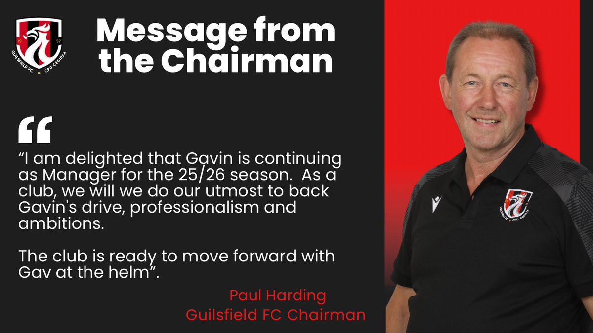 🔴⚫️Club Statement⚫️🔴

The Club is delighted to confirm that Gavin Allen will continue as Manager for the 25/26 season. Since Gavin took charge in Dec 24, he has overseen a successful 2nd half of the season. The club is looking forward to continue working with Gavin next season