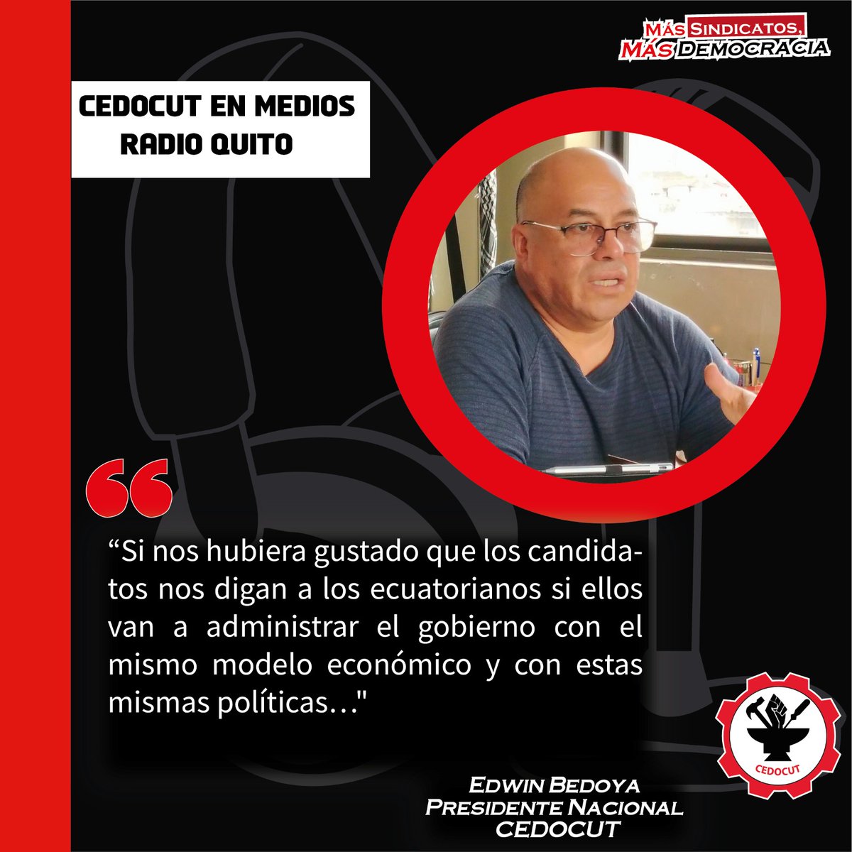CEDOCUT's tweet photo. #EnMedios
📷El presidente nacional de la #CEDOCUT  Edwin Bedoya en estrevista en Radio Platinum / Radio Quito, manifestó
#CEDOCUT #DefensaSindical #JusticiaLaboral https://t.co/9UhEwaoBqU