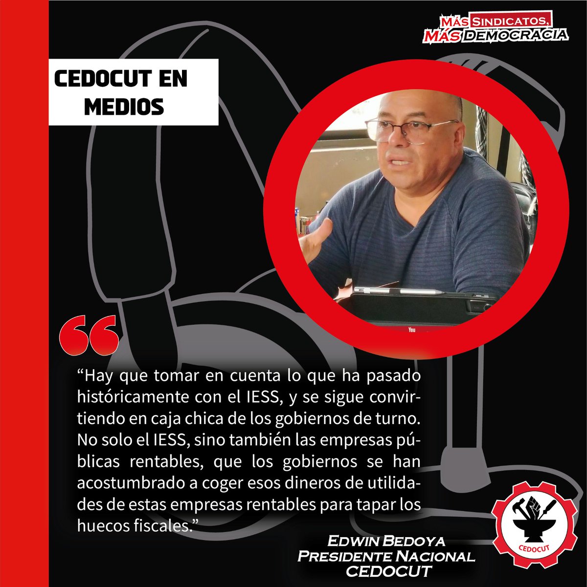 CEDOCUT's tweet photo. #EnMedios
📷El presidente nacional de la #CEDOCUT  Edwin Bedoya en estrevista en Radio Platinum / Radio Quito, manifestó
#CEDOCUT #DefensaSindical #JusticiaLaboral https://t.co/9UhEwaoBqU