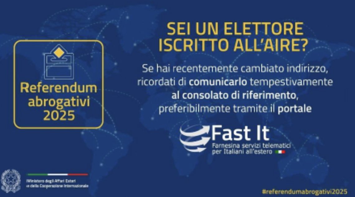 #Referendumabrogativi2025

🗳️ Sei un elettore iscritto all’AIRE?
❗Se hai recentemente cambiato indirizzo, ricordati di comunicarlo tempestivamente all’Ambasciata, preferibilmente tramite il portale #FastIt