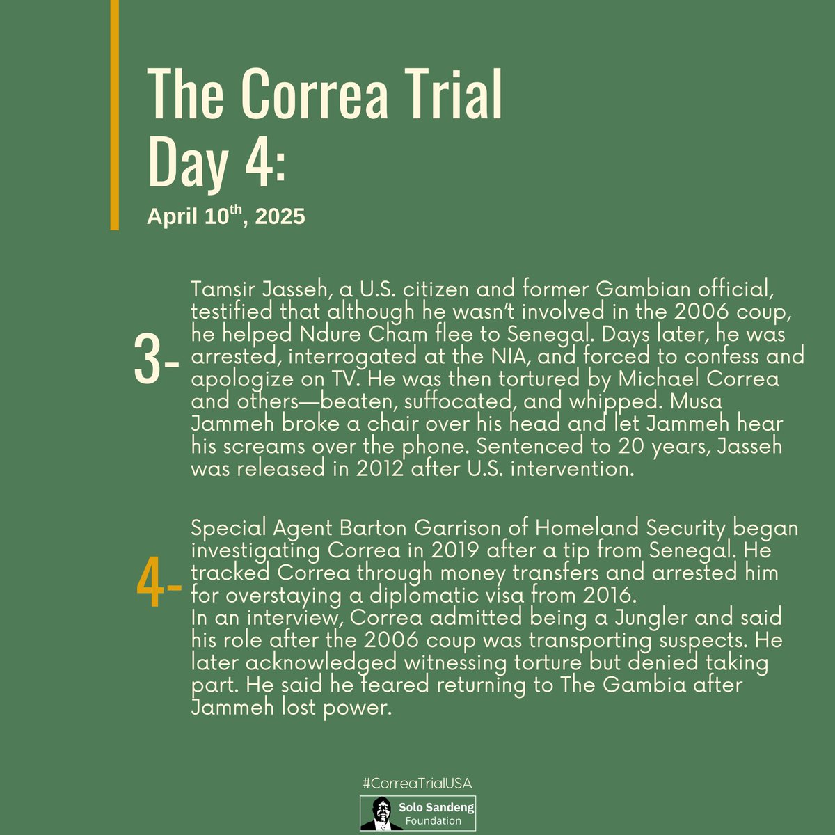 On Day 4 of #CorreaTrialUSA, survivors name Correa in brutal torture testimonies and homeland security agent takes the stand. 

Read more on solosandeng.org/correa-trial/

Sketch credit: ROBYN COCHRAN-RAGLAND/CJA

#correatrialusa #solosandengfoundation