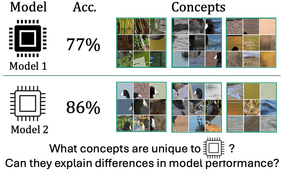 Have you ever wondered what makes two models different?
We all know the ViT-Large performs better than the Resnet-50, but what visual concepts drive this difference? Our new ICLR 2025 paper addresses this question! nkondapa.github.io/rsvc-page/