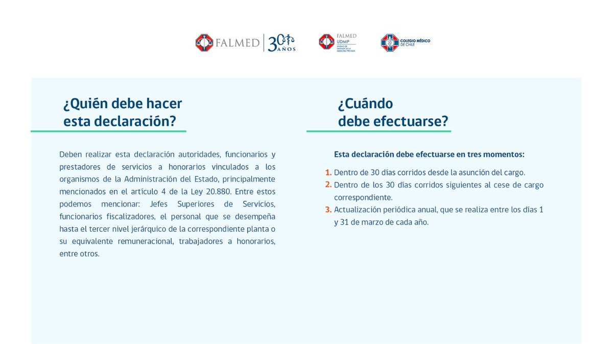 colmedchile's tweet photo. Junto a @falmedchile y la Unidad de Defensa de la Medicina Privada, #UDMP de #FALMED, te contamos sobre la 𝗗𝗲𝗰𝗹𝗮𝗿𝗮𝗰𝗶ó𝗻 𝗱𝗲 𝗣𝗮𝘁𝗿𝗶𝗺𝗼𝗻𝗶𝗼 𝗲 𝗜𝗻𝘁𝗲𝗿𝗲𝘀𝗲𝘀.
1️⃣ ¿Qué es?
2️⃣ ¿Quién debe declarar?
3️⃣ ¿Cuándo debe efectuarse?
4️⃣ ¿Cuáles pueden ser las sanciones?
✅ Desliza
#FALMED30Años