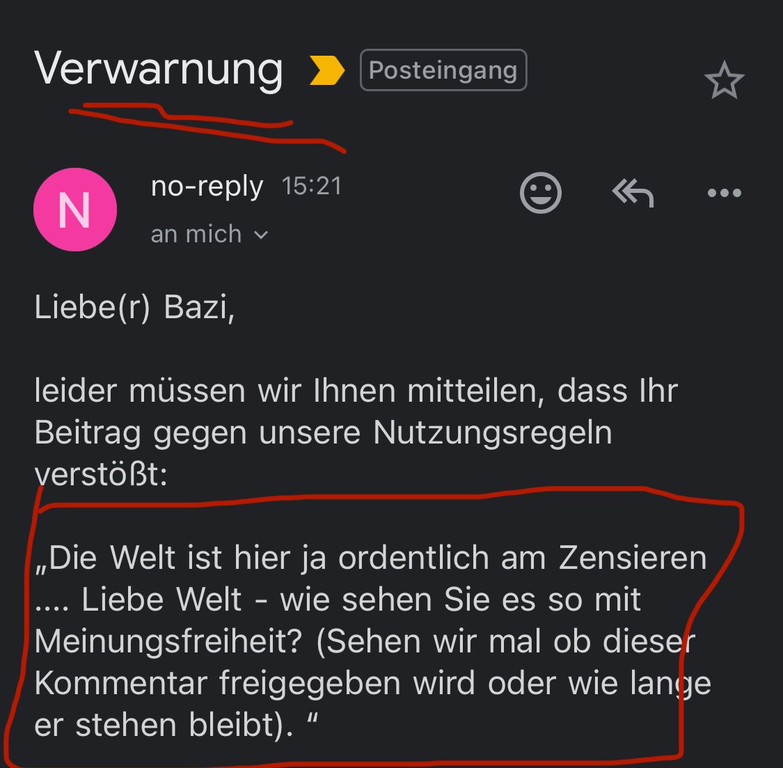 Das ist Meinungsfreiheit der Welt. 
Deutschland 2025