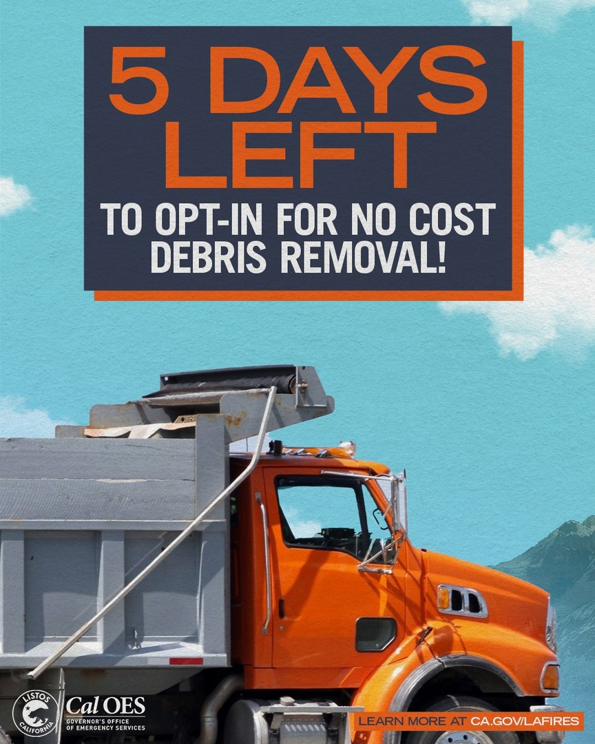 ListosCA's tweet photo. April 15 is the deadline to opt in for no cost debris removal! 

Get more information and submit your right of entry form today at https://t.co/YsRVRPZ92f. https://t.co/yqMXKOXvJW