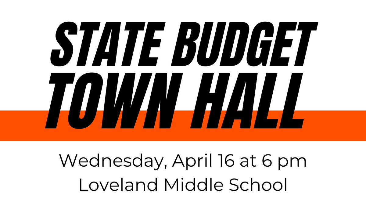 LovelandTigers's tweet photo. Join us for a State Budget Town Hall on Wednesday, April 16 at 6pm at Loveland Middle School. Learn more about what's at stake in the state budget by visiting our website at https://t.co/cZIJjDmiyw #beLOVEland https://t.co/jKXJQ0i5PL