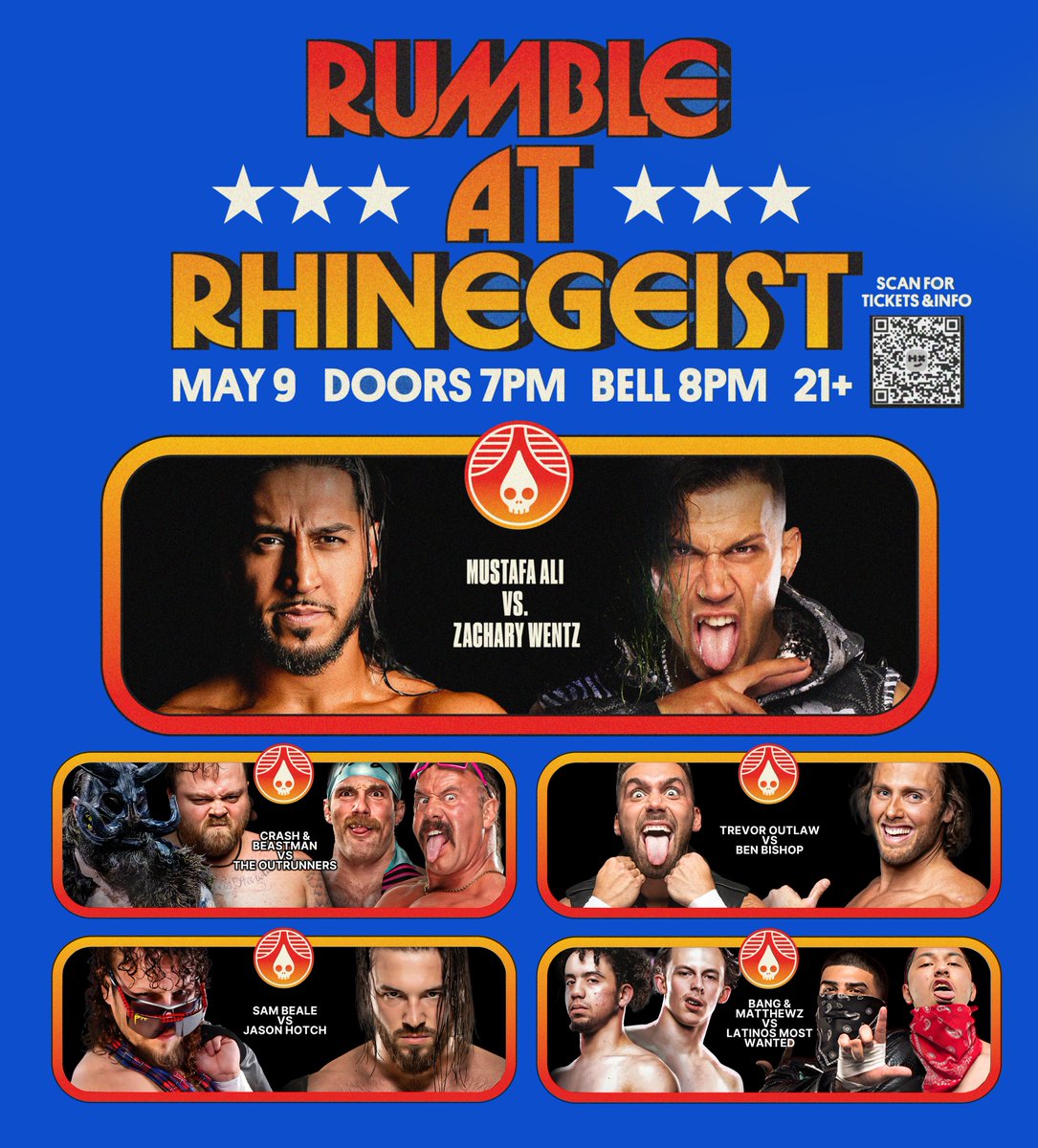 !! CINCINNATI !! 

There's going to be a RUMBLE at RHINEGEIST!

Stars from WWE, TNA, and AEW are gonna bring the BOOM to the TAPROOM in a giant pro wrestling event!

Mustafa Ali, Zachary Wentz, The Outrunners, Big Trouble Ben Bishop, and more!

Friday, May 9th!

Tix: