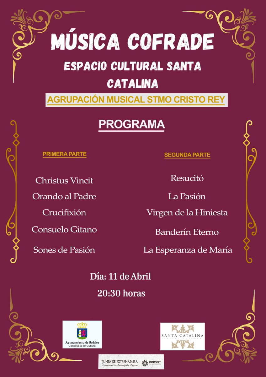 Concierto de Música Cofrade a cargo de la Agrupación Musical Stmo. Cristo Rey en el Espacio Cultural Santa Catalina. #SuenaCristoRey