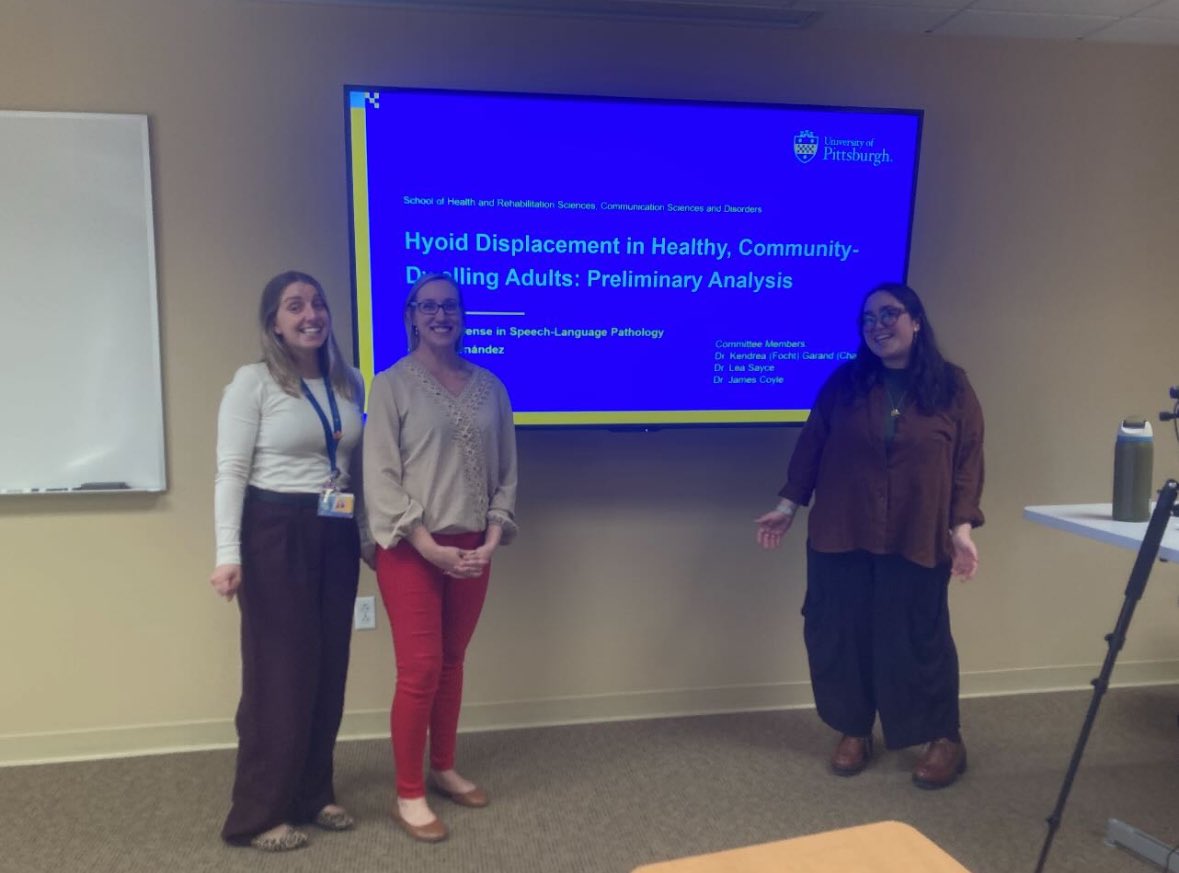 #PittCSD M.S student Emilia Fernandez successfully defended her master's thesis in speech-language pathology titled "Hyoid Kinematics in Healthy Community-Dwelling Adults".

Emilia's thesis committee included Dr. Kendrea Garand,  Dr. Lea Sayce and Dr. James Coyle. #PittSHRS
