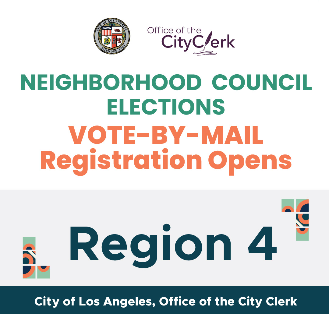 Vote-By-Mail registration opens today, Friday, April 11, 2025, for Region 4 NCs: Greater Toluca Lake, Greater Valley Glen, NoHo, Sherman Oaks, Studio City, Valley Village, and Van Nuys. 
Apply at clerk.lacity.gov/NCelections.
#Region4 #NCElection #VBM