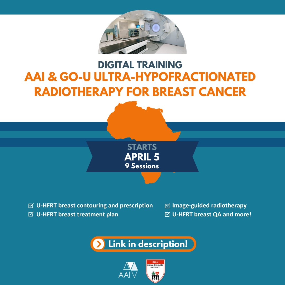 Tomorrow (April 12) is the 2nd session of our AAI &amp; GO-U U-HFRT for Breast Cancer Digital Course! This week: Breast U-HFRT Introduction and Clinical Details.
 
Register here: us06web.zoom.us/webinar/regist…