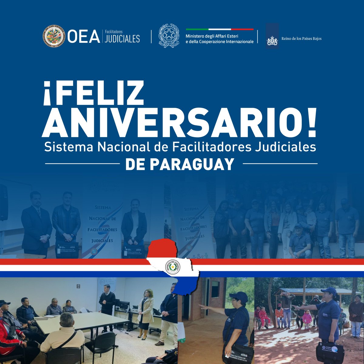 PIFJOEA's tweet photo. 🎉 Celebramos el 17.º aniversario de la implementación del Sistema Nacional de Facilitadores Judiciales en Paraguay.🇵🇾

¡Sigamos acercando la justicia y la armonía a todas y todos los paraguayos!
.
.
 #OEA #FacilitadoresJudiciales https://t.co/ANytte1RV2