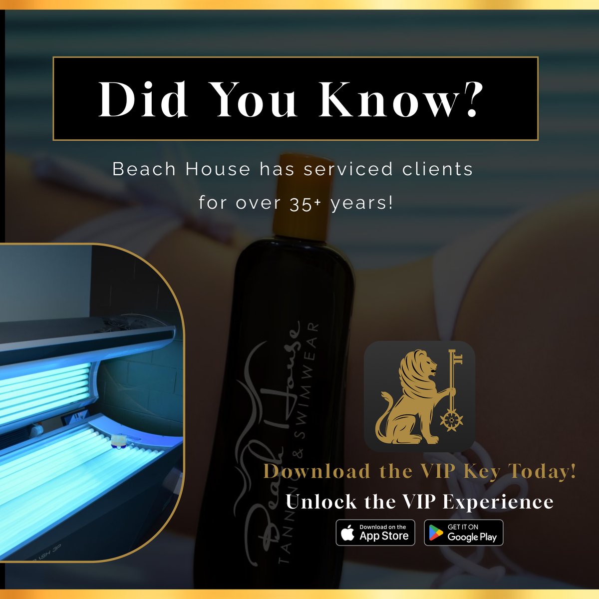 VipKeyClub's tweet image. Beach House Tanning &amp;amp; Swimwear 🌞🏖️
@beach_house_tanning

Beach House Tanning &amp;amp; Swimwear has been New Westminster's trusted tanning destination since 1985.

What will you Unlock? 🔓

Download the VIP Key on your Android or IPhone today! 📲

#TanningSalon #GlowUp #BeachReady