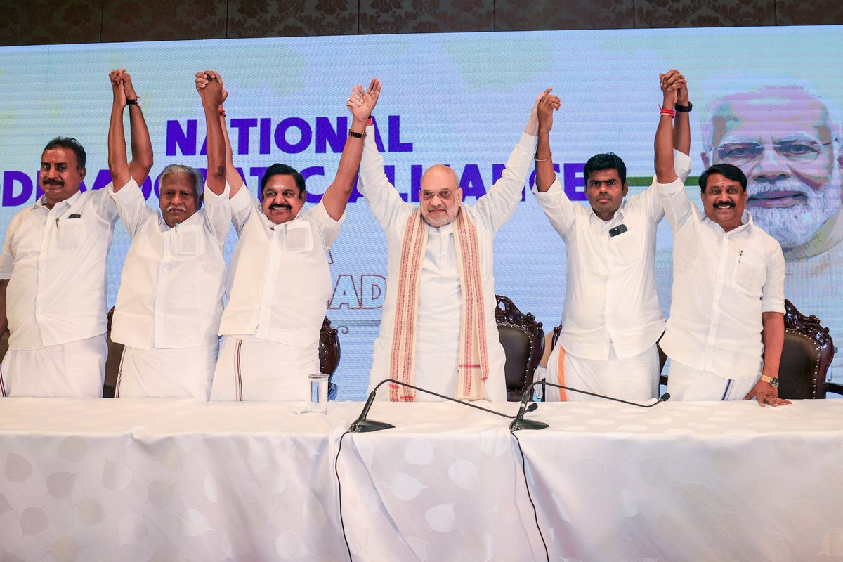 annamalai_k's tweet photo. DMK has institutionalised corruption and has rigged every part of our governance system to benefit a select few.
As our Hon Home Minister & Minister of Cooperation Thiru @AmitShah avl mentioned today, the AIADMK, BJP & our other esteemed partners of NDA are determined in our combined mission to uproot this corrupt DMK regime in the 2026 Assembly Elections and restore transparency, integrity, and true service to the people of TN.
Under the leadership of our Hon PM Thiru @narendramodi avl, we will deliver the governance our people have been waiting for & what they truly deserve.