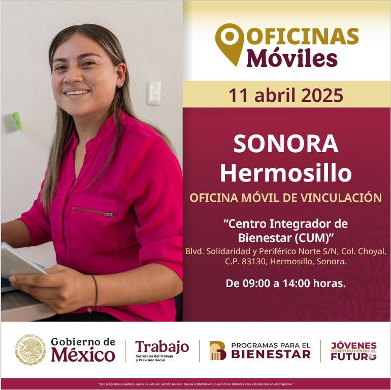 BienestarmxS's tweet photo. 📢¡Es etapa de postulaciones!📢
Acude a las oficinas móviles, hoy estarán en Hermosillo y Ures para atender tus dudas.

#JóvenesConstruyendoElFuturo #PlataformaAbierta
#PostulacionesJCF https://t.co/WbVrF2W59y