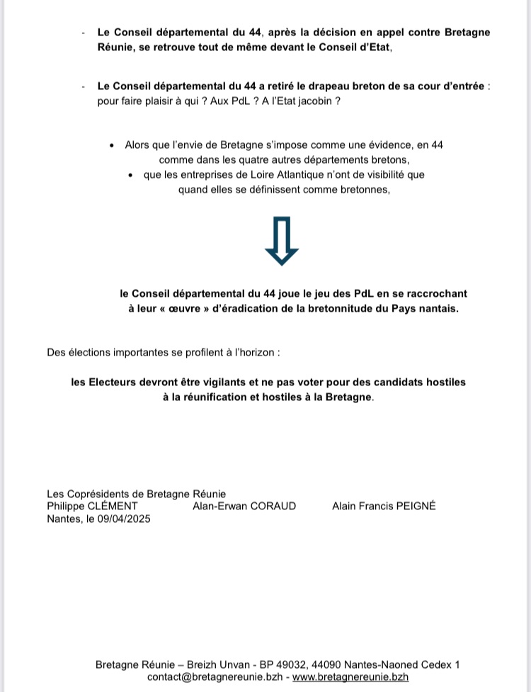 ⚠️ COMMUNIQUÉ DE BRETAGNE RÉUNIE :

Christelle Morançais - Michel Ménard même combat :
subventions supprimées aux associations bretonnes de Loire-Atlantique !  

Ils se rassemblement sur un thème qui leur est cher : 
le "Breizh bashing"   ⬇️