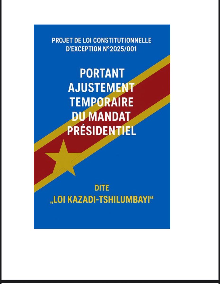 Alors que la #RDC traverse une grave crise sécuritaire et socio-économique, les députés #UDPS Peter Kazadi et Jean Claude Tshilumbayi ont déposé une proposit° visant à prolonger le mandat de Félix Tshisekedi. Il s’agit du PROJET DE LOI CONSTITUTIONNELLE D’EXCEPTION N°2025/001
Hmm