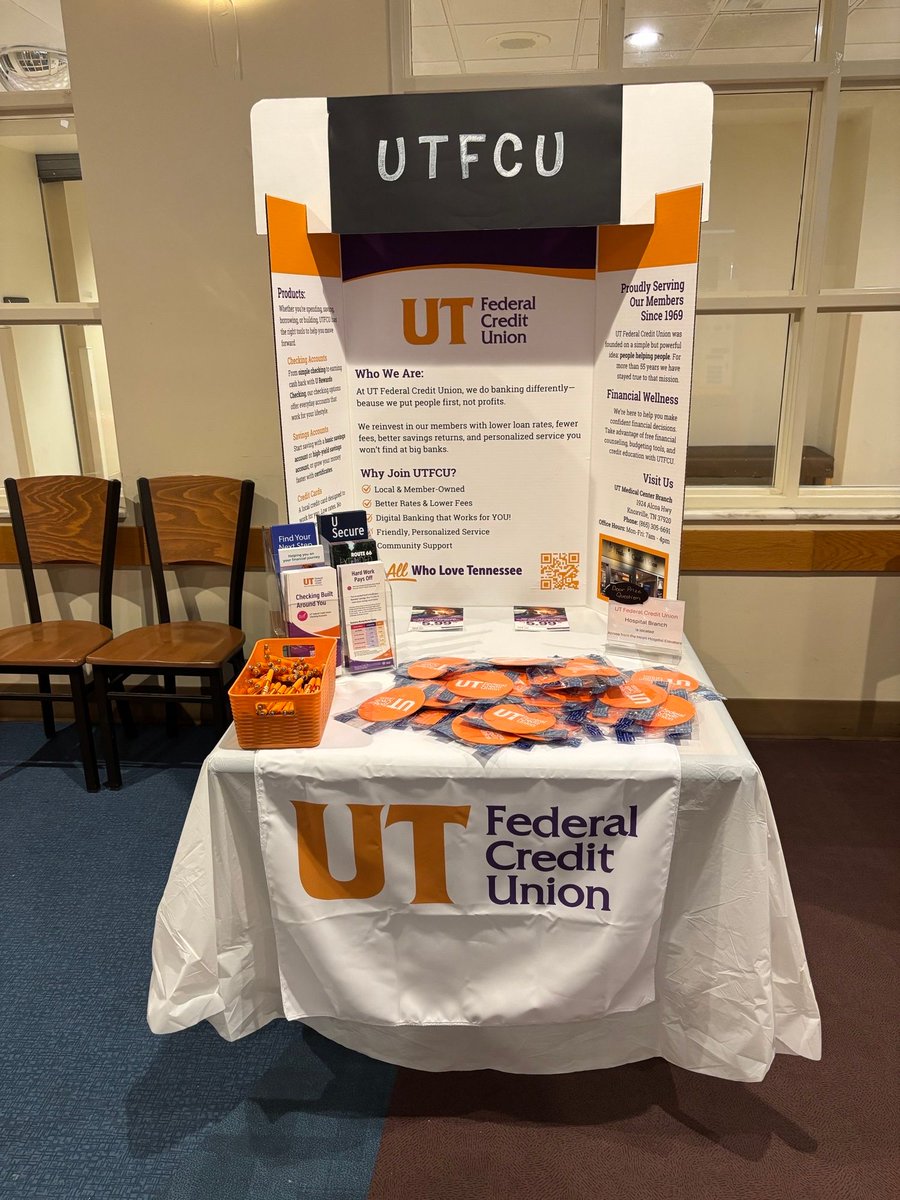 UTFCU's tweet photo. Our UTFCU Hospital Branch joined the UT Medical Center Wellness Fair to support mental, physical and financial health! π§‘
Proud to be part of an event focused on empowering staff with resources for total well-being. #UTFCU #WellnessFair #WeCU https://t.co/NzRXU0Ts66
